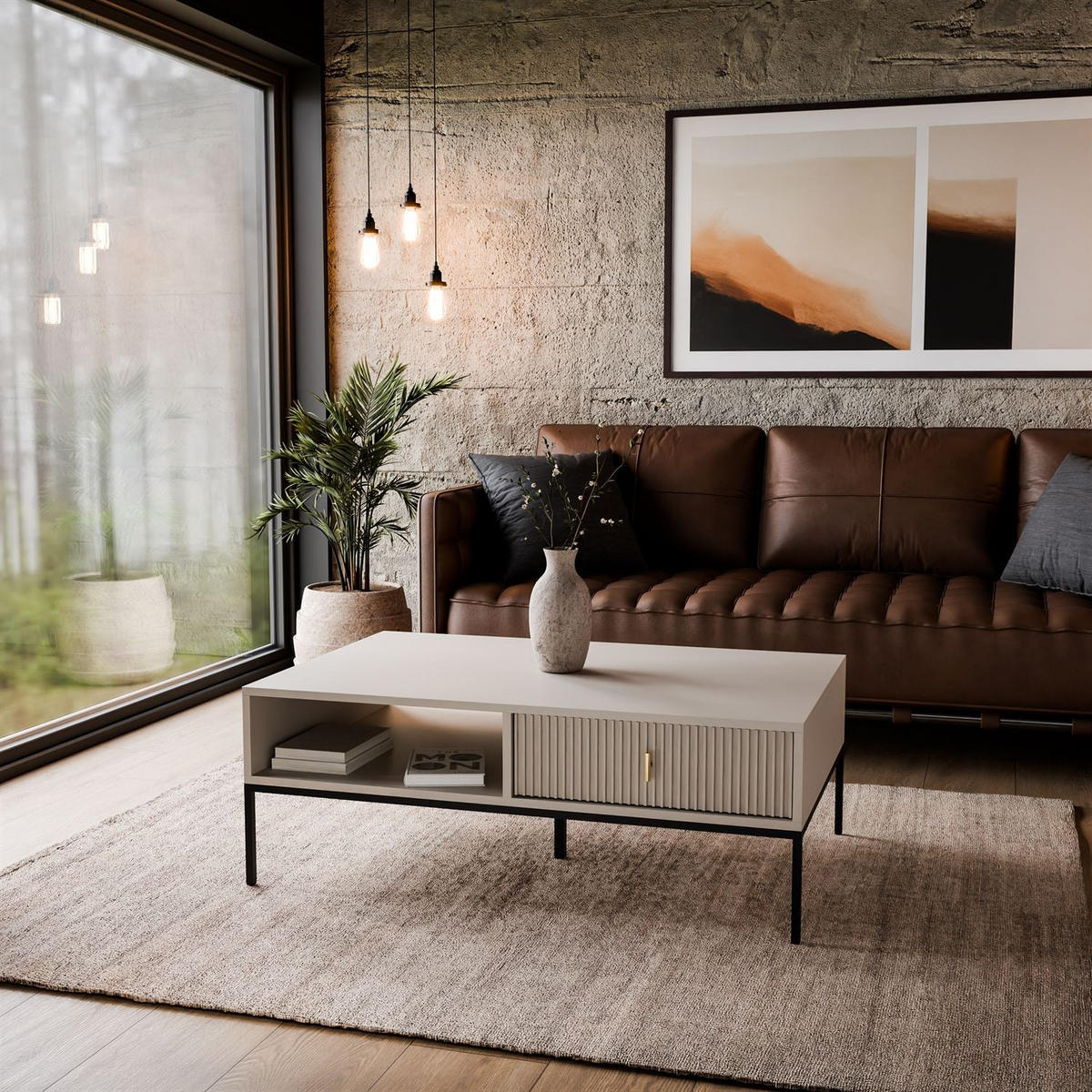 COUCHTISCH MIDNIGHT mit Schublade auf Gestell kaschmir - Kaschmir/Schwarz, Holzwerkstoff (68/104/39cm) - Lookway