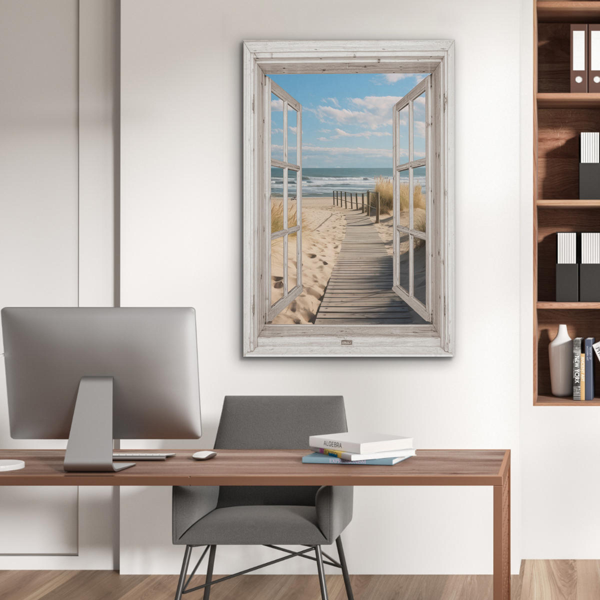 AKUSTIKPANEEL Fenster - Meer - Küste - Natur - Ausblick - Strand - Wattenmeer 70x100 cm - Beige, Textil (70/0.9/100cm) - MuchoWow