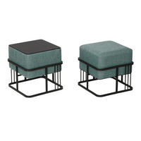 SADA STOLIČEK 2 KS Tas - černá/zelená barva, kov/kompozitní dřevo (38/38/38cm) - [en.casa]