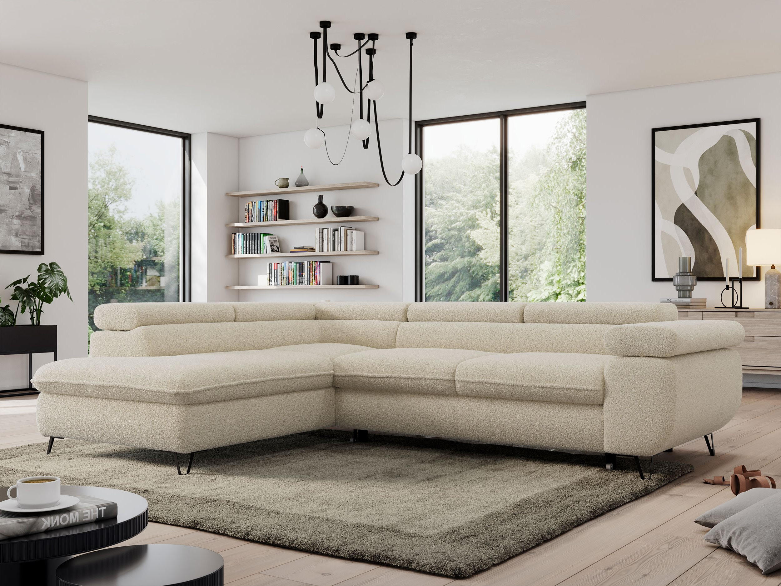 ECKSOFA PEDRO L Beige Boucle - Links Seite - Beige/Schwarz, Textil/Metall (208/273cm) - MKS