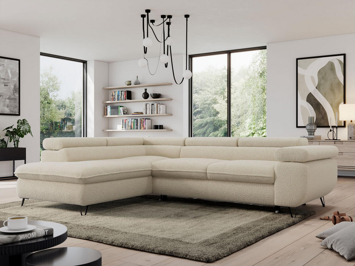ECKSOFA PEDRO L Beige Boucle - Links Seite - Beige/Schwarz, Textil/Metall (208/273cm) - MKS