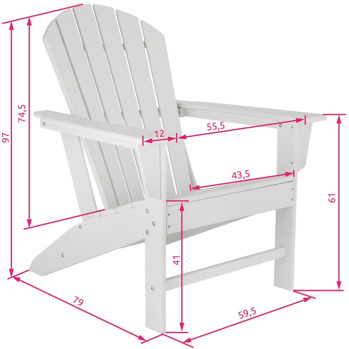 GARTENSTUHL Joan,Belastbarkeit 120 kg, 83 x 79 x 97 cm,weiß/weiß - Weiß, Kunststoff (79/97/83cm) - tectake