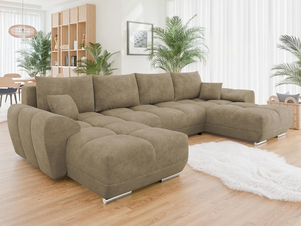 WOHNLANDSCHAFT Logo U - Beige/Silberfarben, Holz/Kunststoff (362/85/183cm) - MIRJAN24