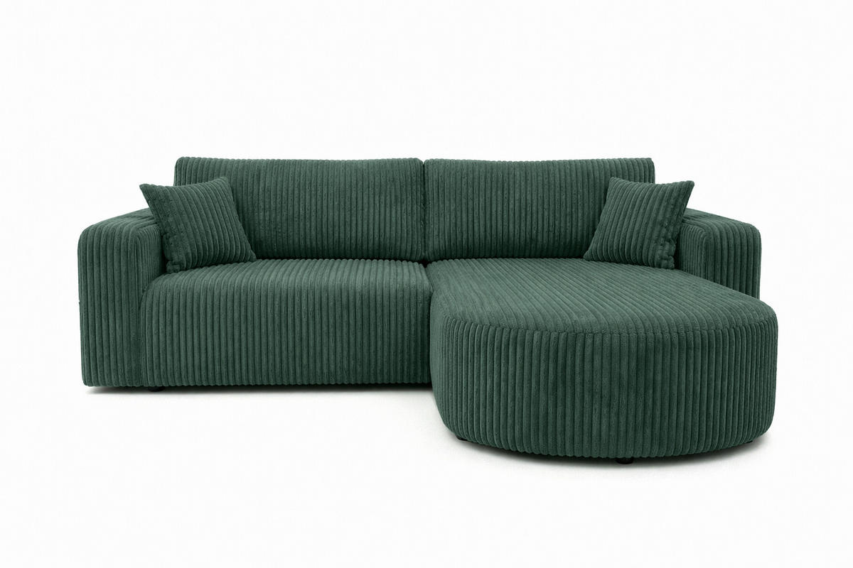 ECKSOFA Mit Schlaffunktion, Cordstoff Tilia, Grün, Rechts, ROUND ONE - Grün, Holz (244/175cm) - Kaiser Möbel