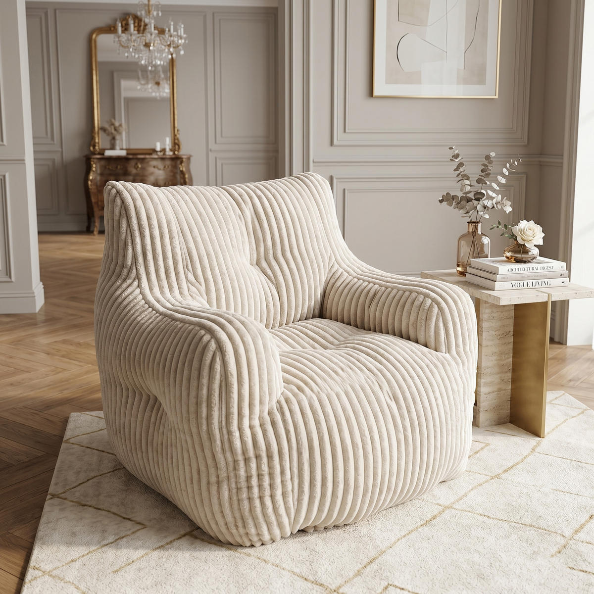 SESSEL weicher cord-stoff ergonomischer mit schaumstofffüllung - Beige, Textil (100/70/94cm) - Urban Meuble