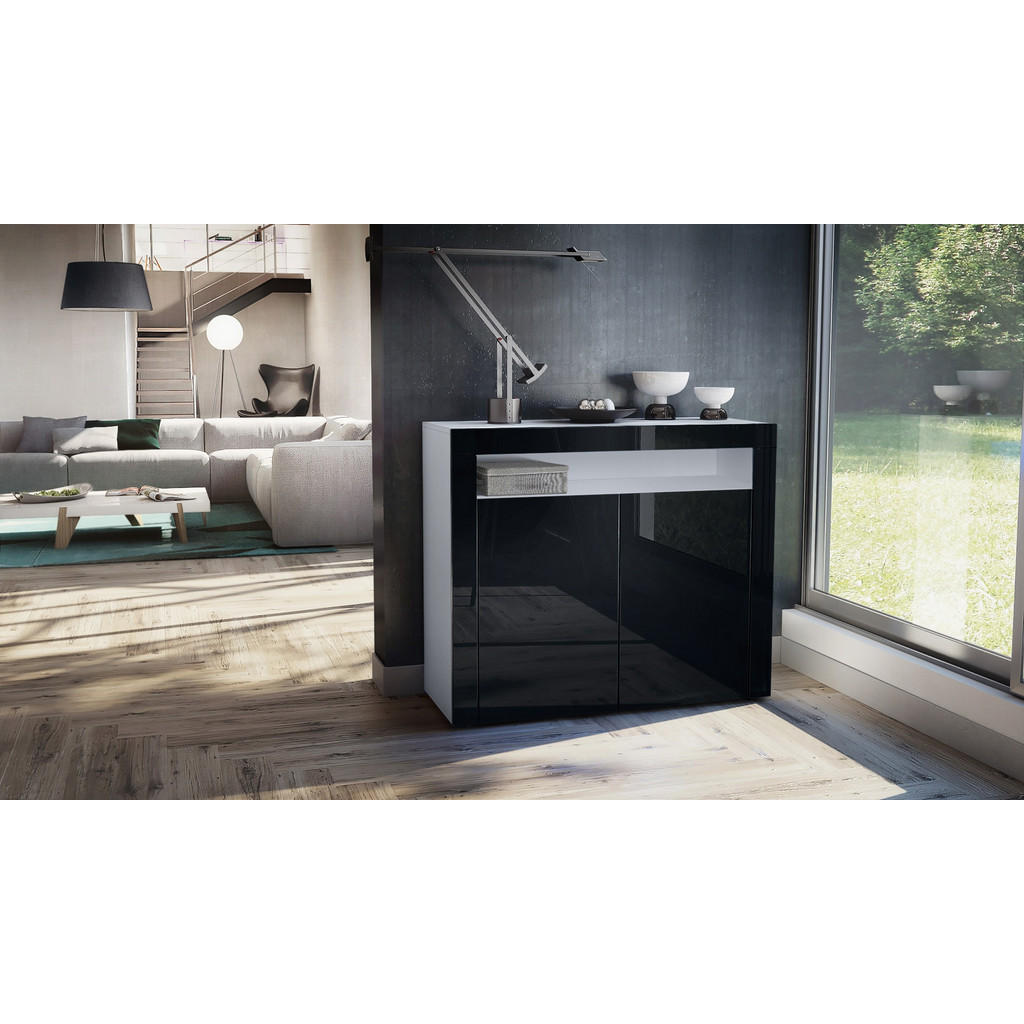 Thumbnail - Vladon Kommode, Schwarz Hochglanz, Holzwerkstoff, 108x92x40 cm, Wohnzimmer, Kommoden & Sideboards, Kommoden