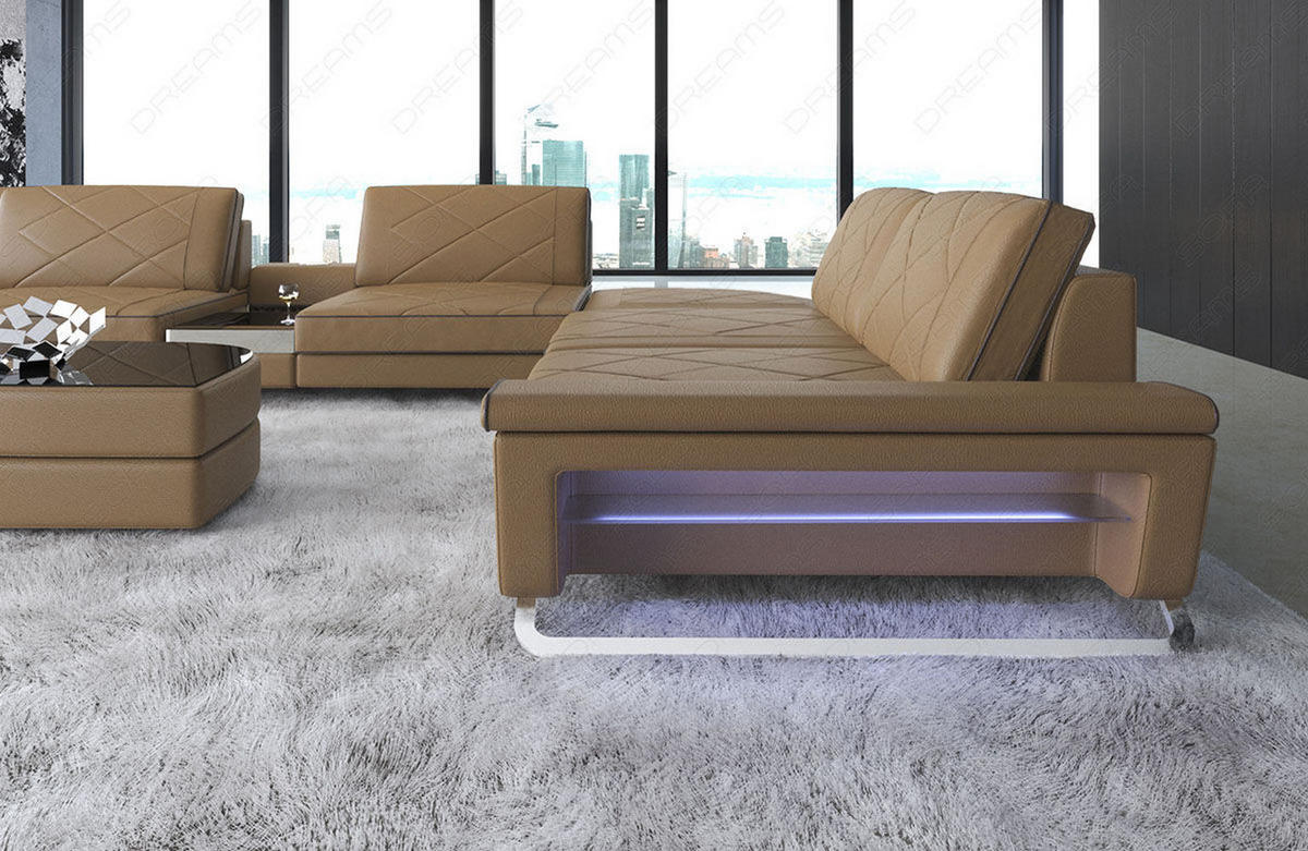 WOHNLANDSCHAFT Bari XXL - Beige, Leder (456/89/329cm) - Sofa Dreams