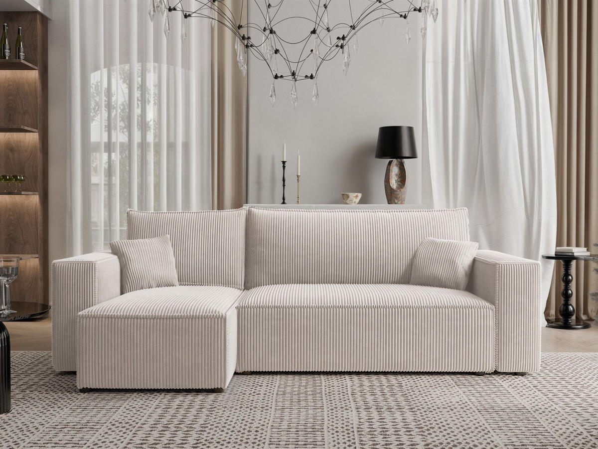 ECKSOFA Adara Mit Schlaffunktion - Weiß, Holzwerkstoff/Textil (244/145cm) - Fun Möbel