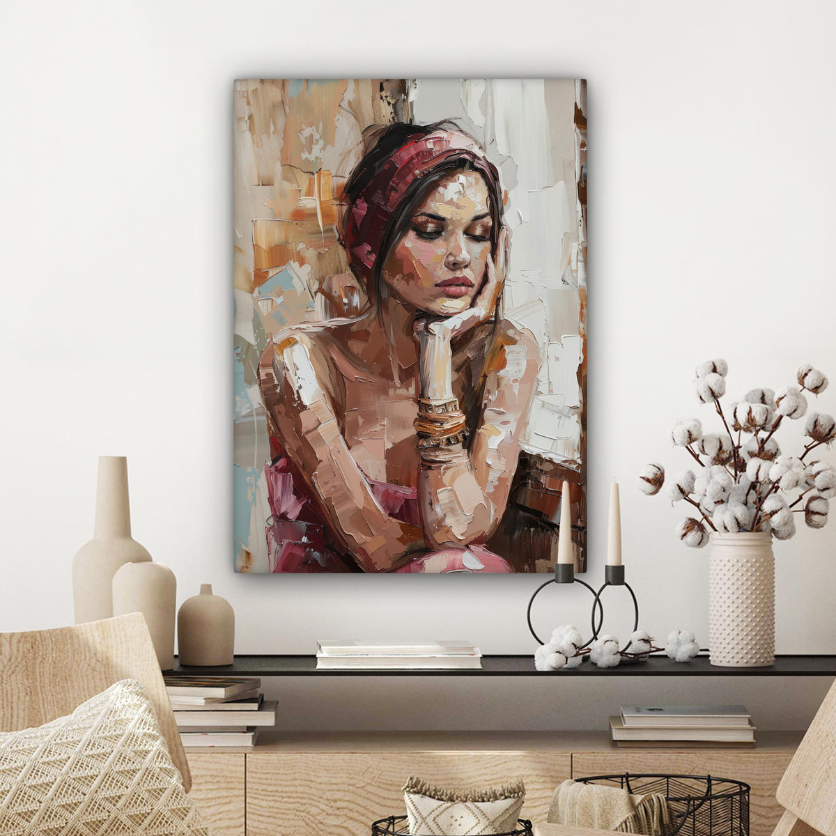 LEINWANDBILD Frau - Lackierung - Porträt - Modern Wandbild Wohnzimmer 60x80 cm - Altrosa, Textil (60/80cm) - MuchoWow