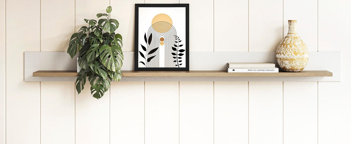 WANDBOARD weiß, Eiche, Wandregal skandinavisch 180 cm, Finnes - Eichefarben/Weiß, Holzwerkstoff/Metall (180/17/17cm) - Furn.Design