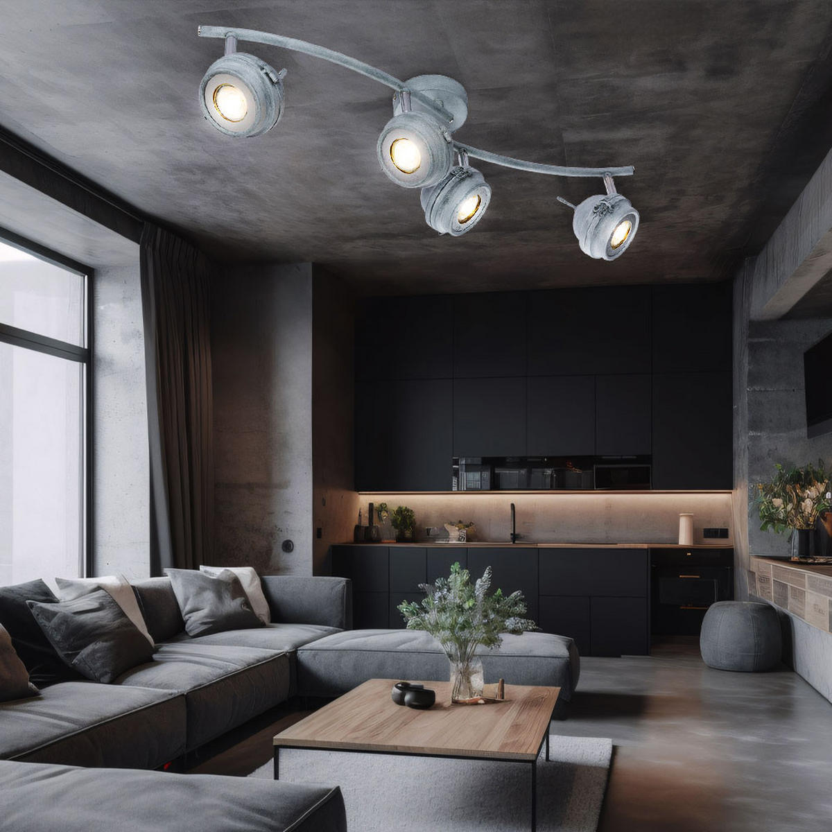 LED DECKENLEUCHTE Metall Grau Antik - Grau, Metall (64/14/16cm) - Globo Lighting