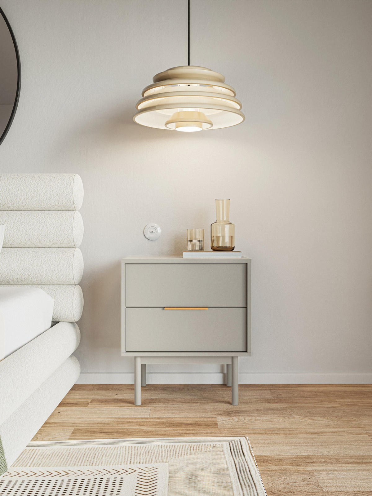 NOČNÍ STOLEK Viviaro 2 zásuvky kašmír 54 cm - zlatá/kašmírová, kov/dřevo (54/61/39cm) - Selsey