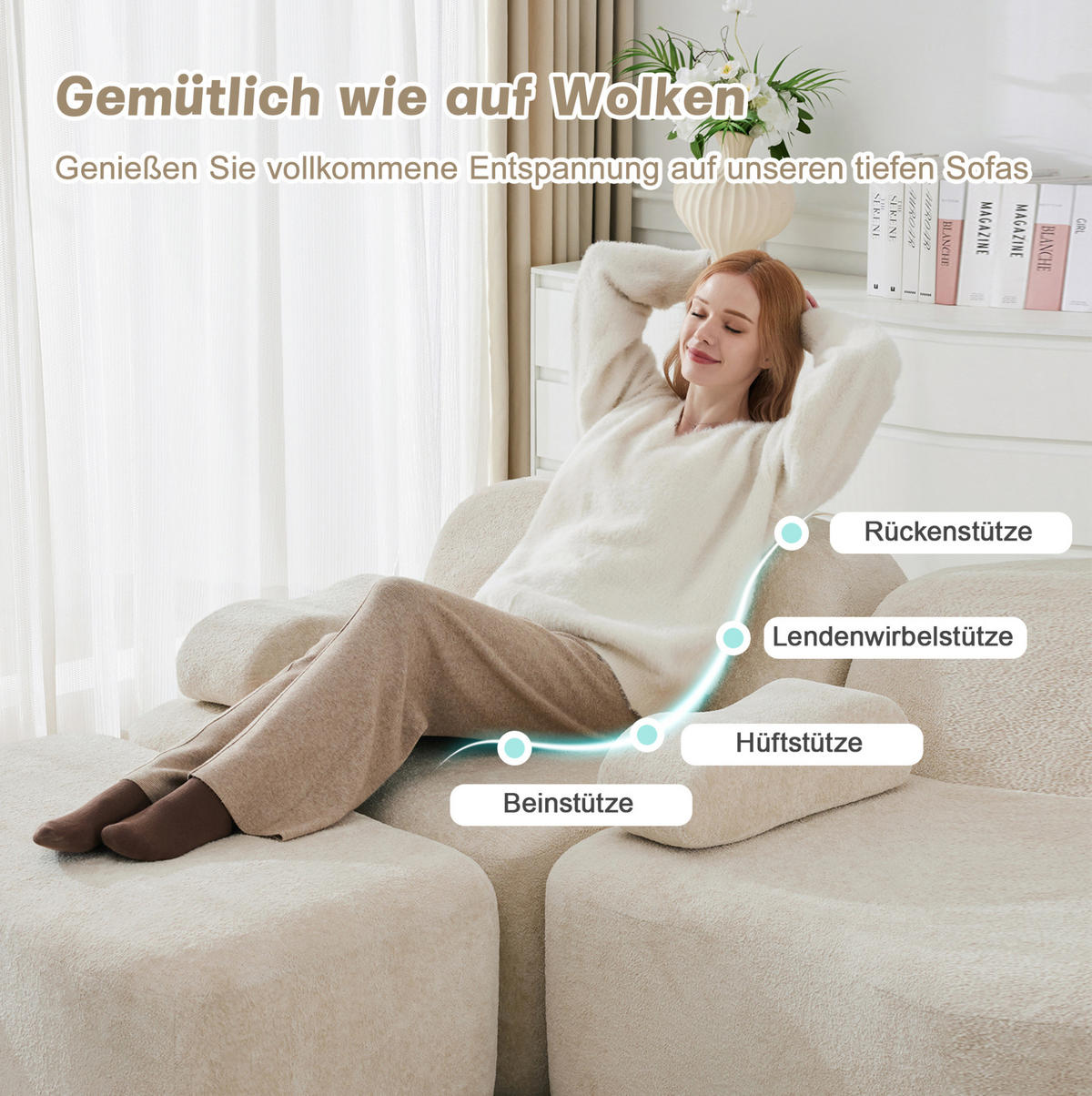 ECKSOFA modular 4-Sitzer mit Ottomanen Samt Beige - Beige, Textil (167/384cm) - Meubliv