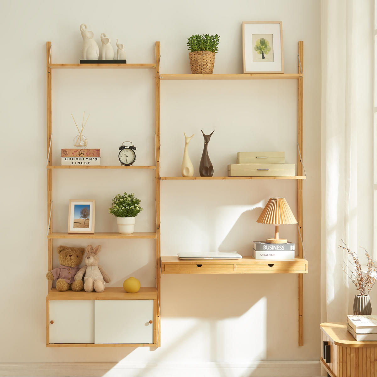 WANDREGAL Tingvoll - Naturfarben, Holz (147/176/34cm) - [en.casa]