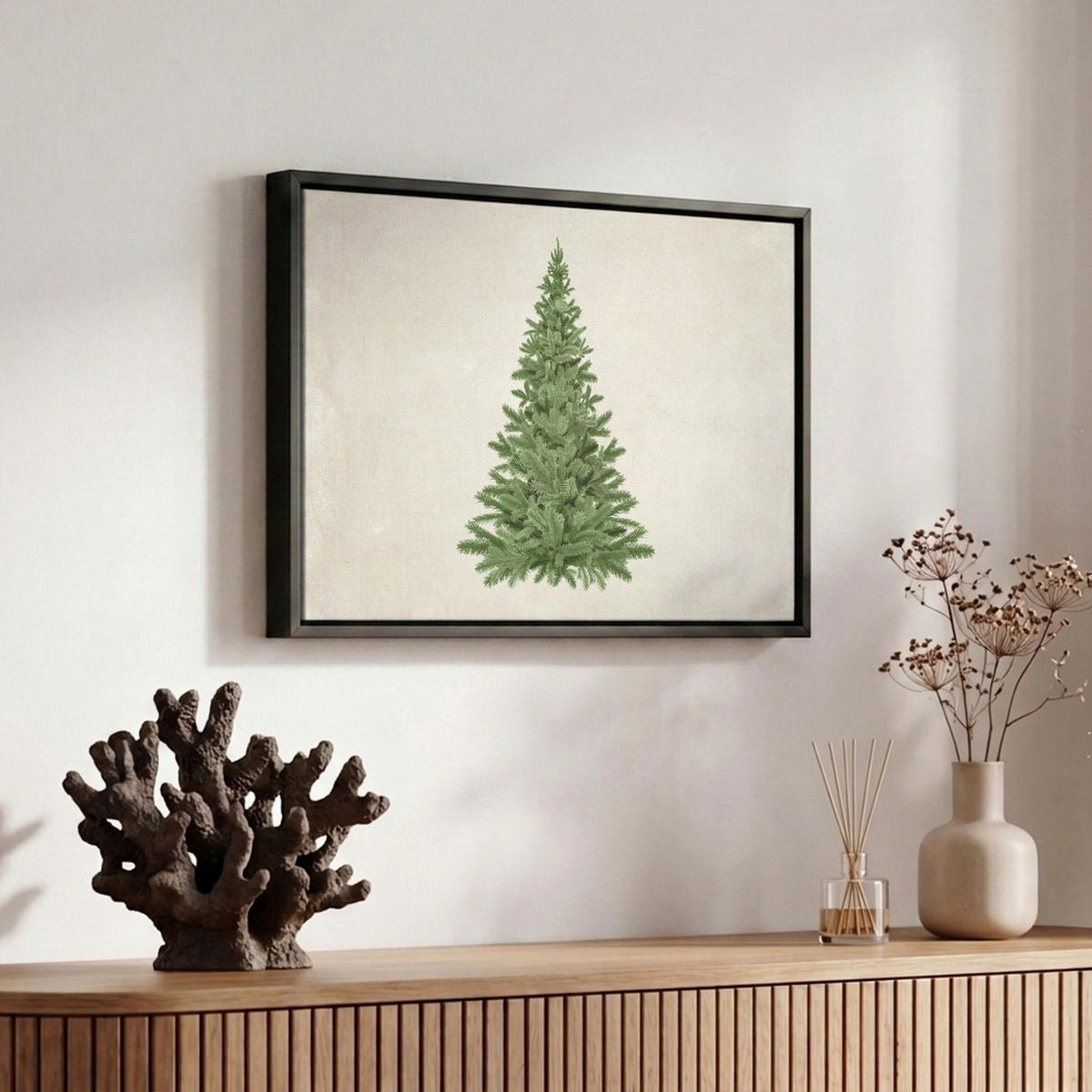 LEINWAND Bilder mit Rahmen - Weihnachtsbaum - Grün - Weihnachten - Feiertage - 30x20 - Olivgrün, Textil (30/20cm) - MuchoWow
