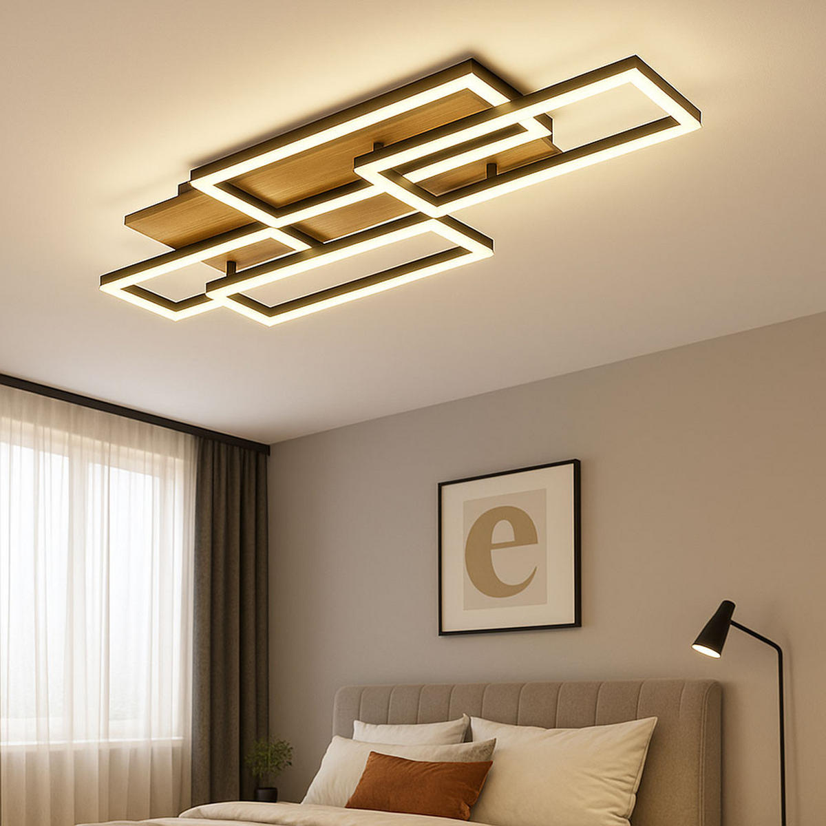 LED DECKENLEUCHTE Holzoptik Braun - Braun, Metall (87.5/32.5/7.5cm) - Globo Lighting