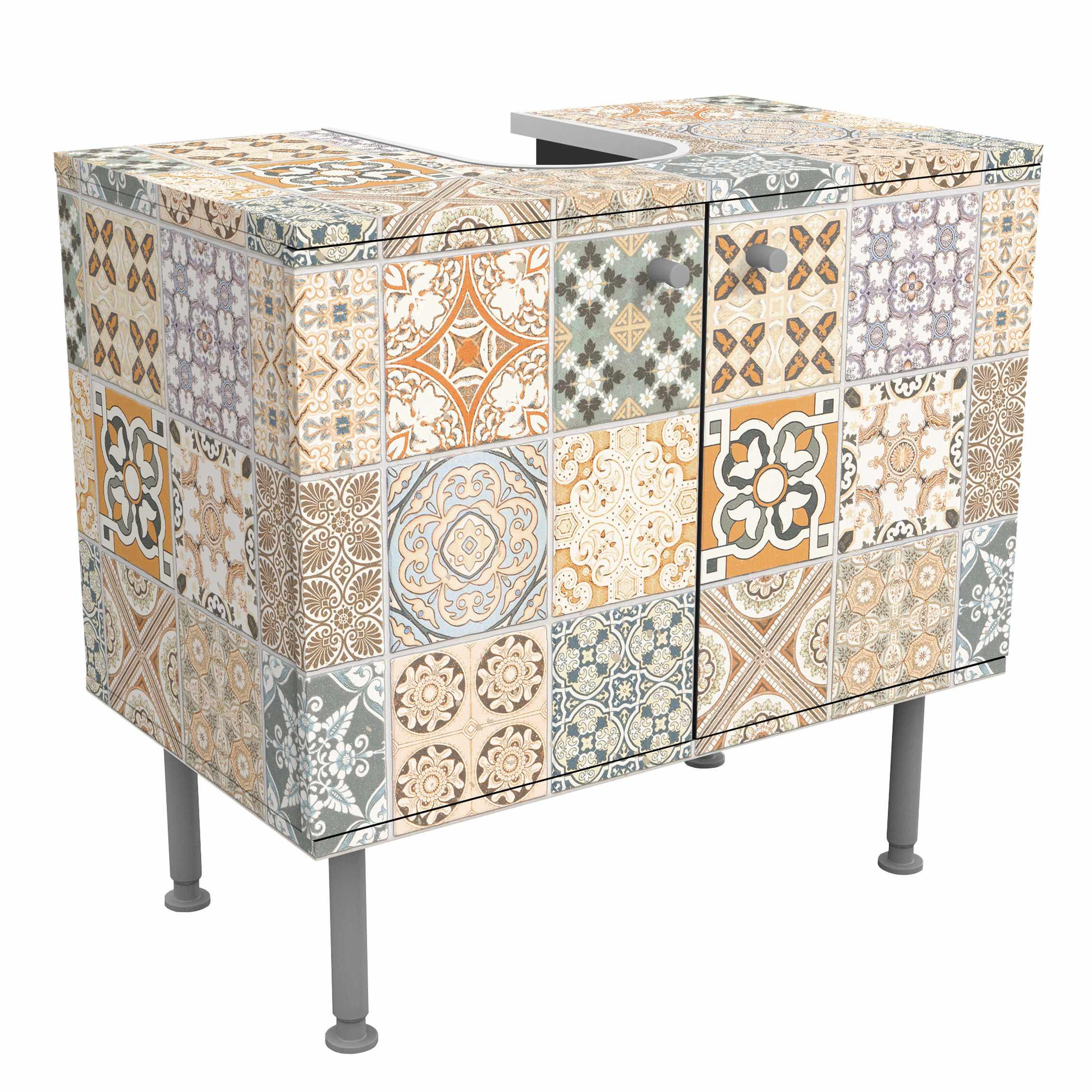WASCHBECKENUNTERSCHRANK Vintage Azulejo Keramikfliesen 60/55/35 cm - Beige, Holzwerkstoff (60/55/35cm) - Bilderwelten