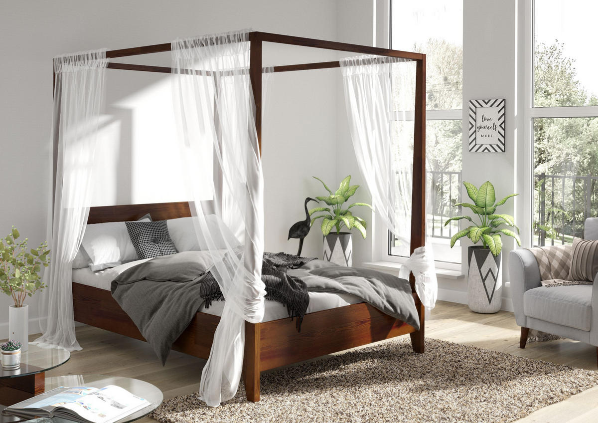 HIMMELBETT Canopy 140/200 in Nussbaumfarbe - Walnussfarben, Holz/Buchenholz (140/200cm) - Visby