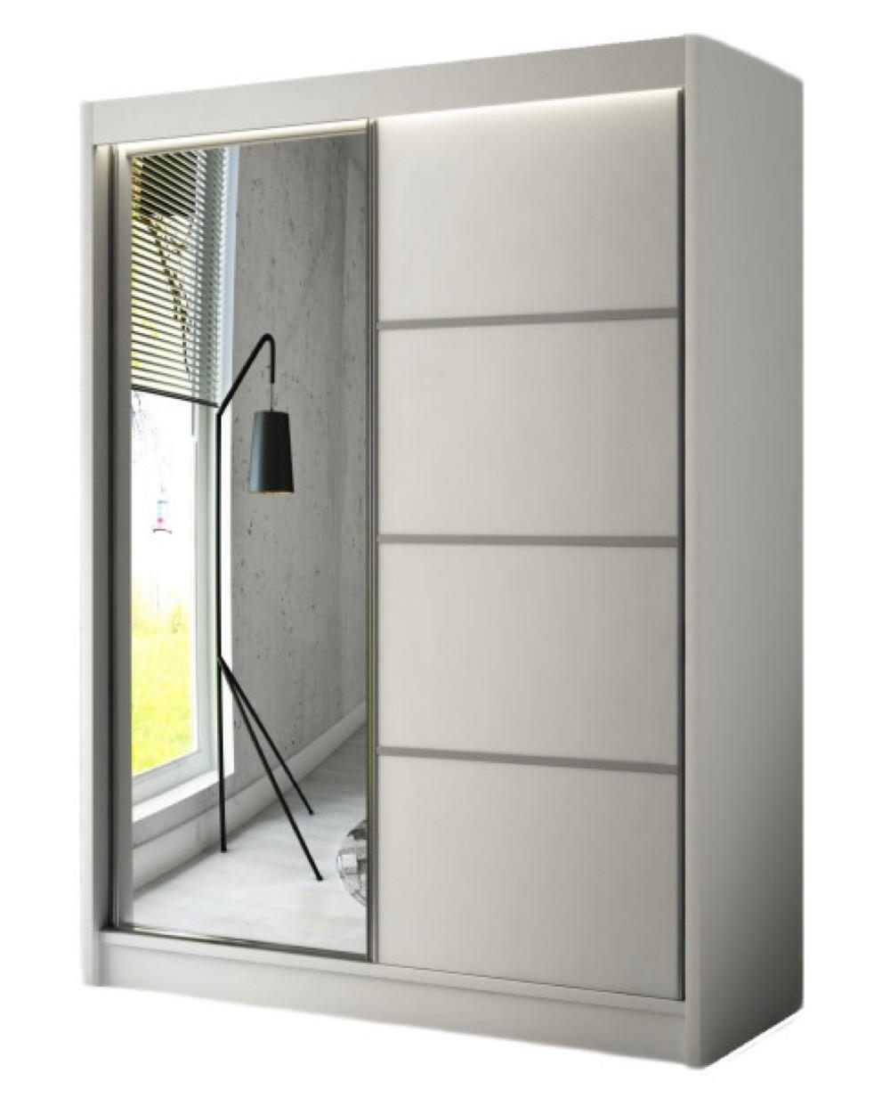 SCHRANK Weiß PAKO Schiebetür Mit Spiegel 200 cm 200x61x215 cm - Weiß, Holzwerkstoff (200/215/61cm) - Sepro Meble