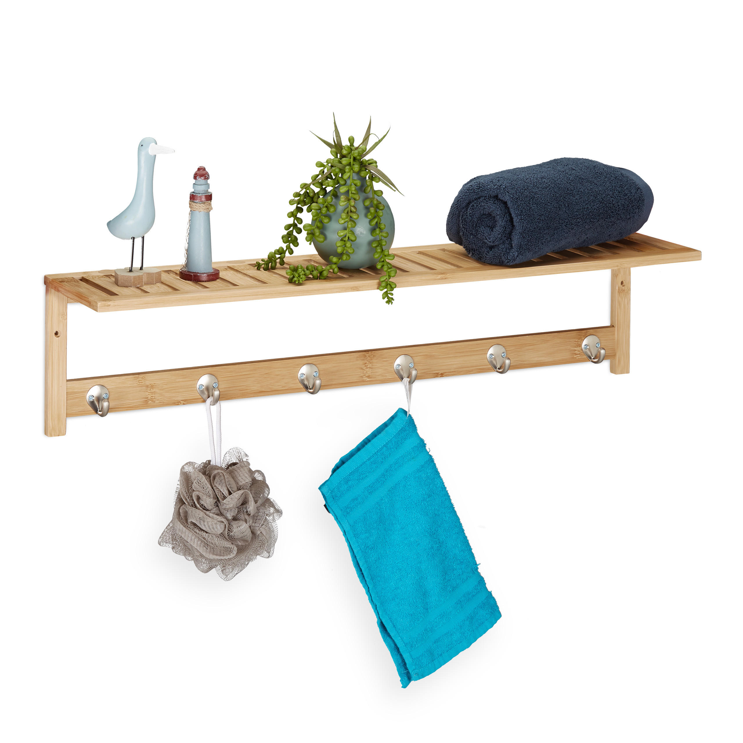 HANDDUKSH&Auml;NGARE Natur bambu hylla 6 krokar 75 cm Ljusbrun 18/75/16 cm
