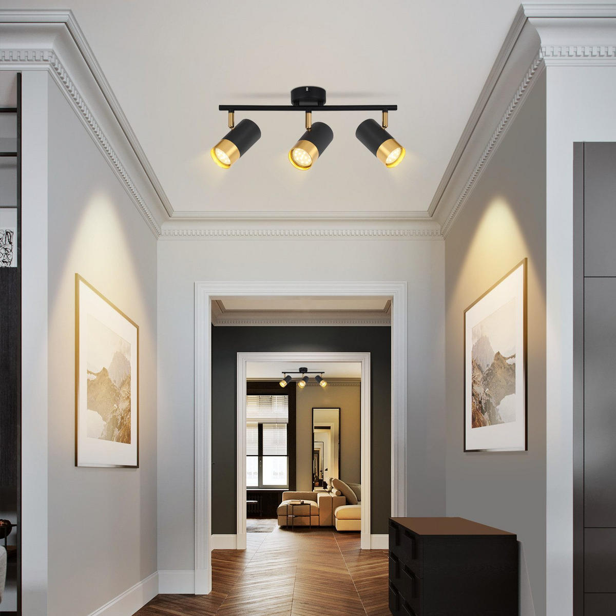 STRAHLER Schwerin 3-flammig 47/8/17 cm - Schwarz, Metall (47/8/17cm) - Nettlife