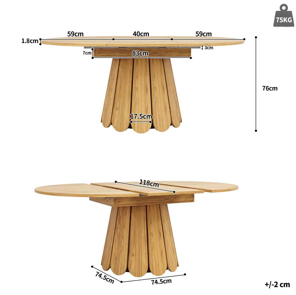 ESSTISCH 118(158)/118/76,8 cm Natur aus MDF ausziehbar - Naturfarben, Holzwerkstoff (158/118/76cm) - OKMYHOME