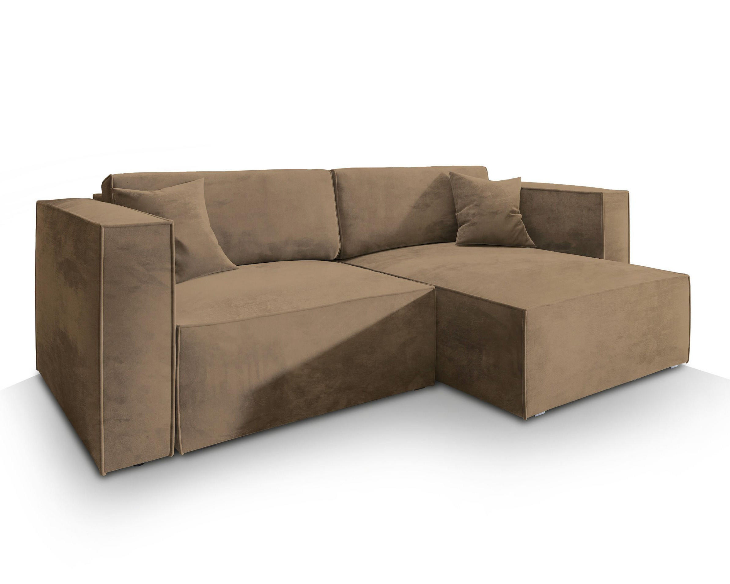 ECKSOFA NERIO M Beige Velours-Stoff mit Schlaffunktion - Beige, Holz (245/148cm) - MASSENO