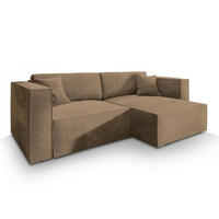 ECKSOFA NERIO M Beige Velours-Stoff mit Schlaffunktion - Beige, Holz (245/148cm) - MASSENO