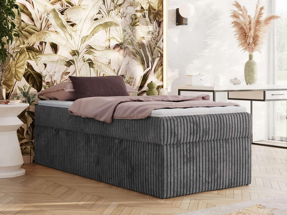 BOXBETT ZERO 90/200 - Grau Cord - H4 - Topper Visco - Grau, Textil (90/200cm) - MKS