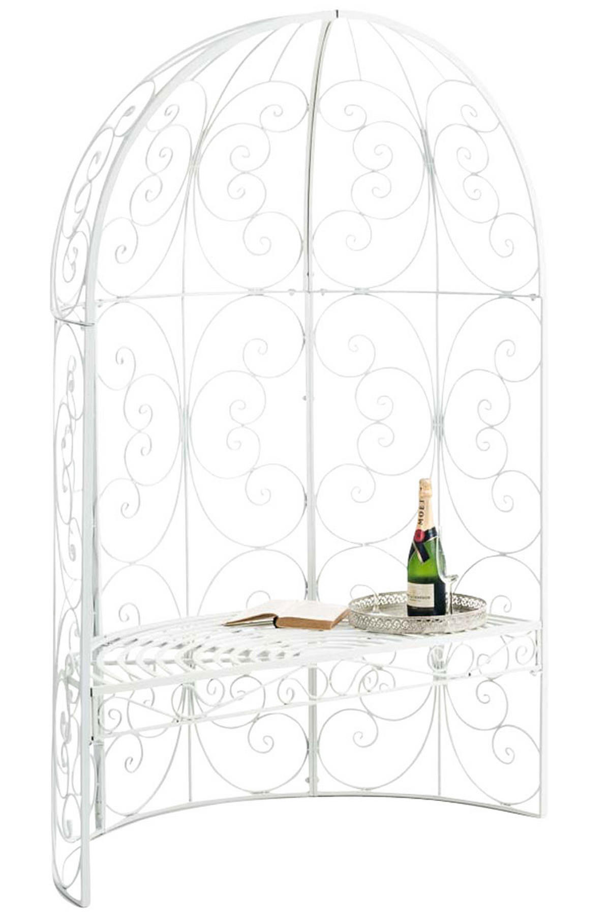 HALBPAVILLON mit Sitzbank Boston Metall Weiß Gartenbank - Weiß, Metall (120/178/58cm) - DELUKE