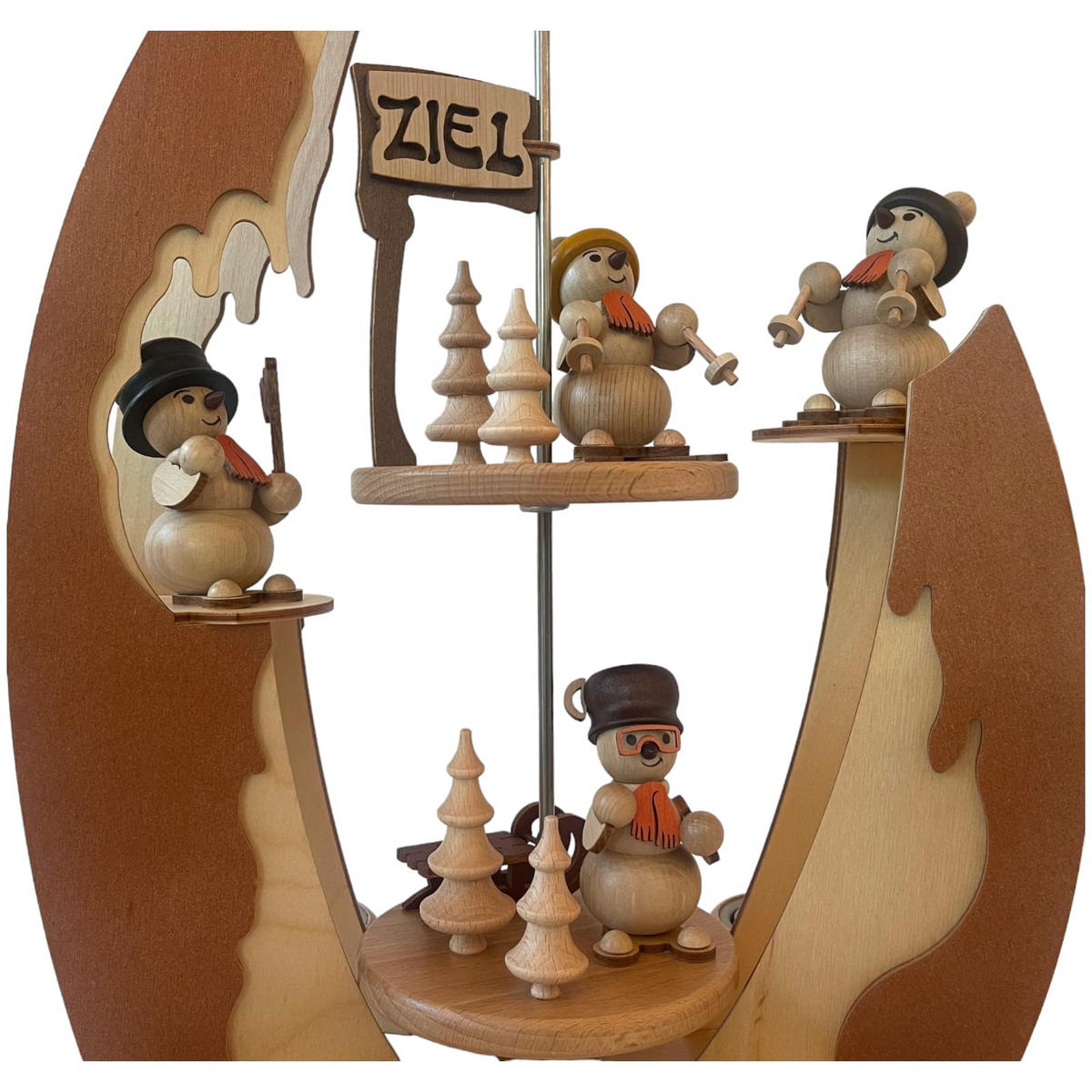 PYRAMIDE 2-stöckig Segel Schneemänner für 6 Teelichter 44/37/48 cm - Multicolor, Holz (37/48/44cm)