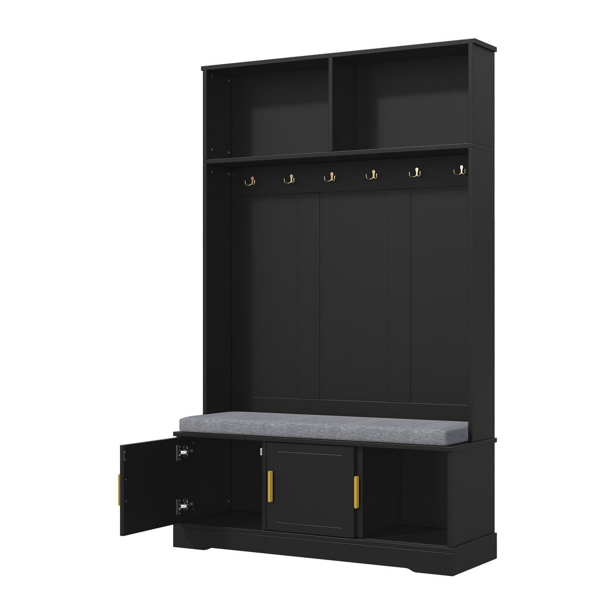 GARDEROBENSTÄNDER mit Bank 6 Haken Schwarz 120x40x191cm - Schwarz, Holzwerkstoff (40/191/120cm) - FLIEKS