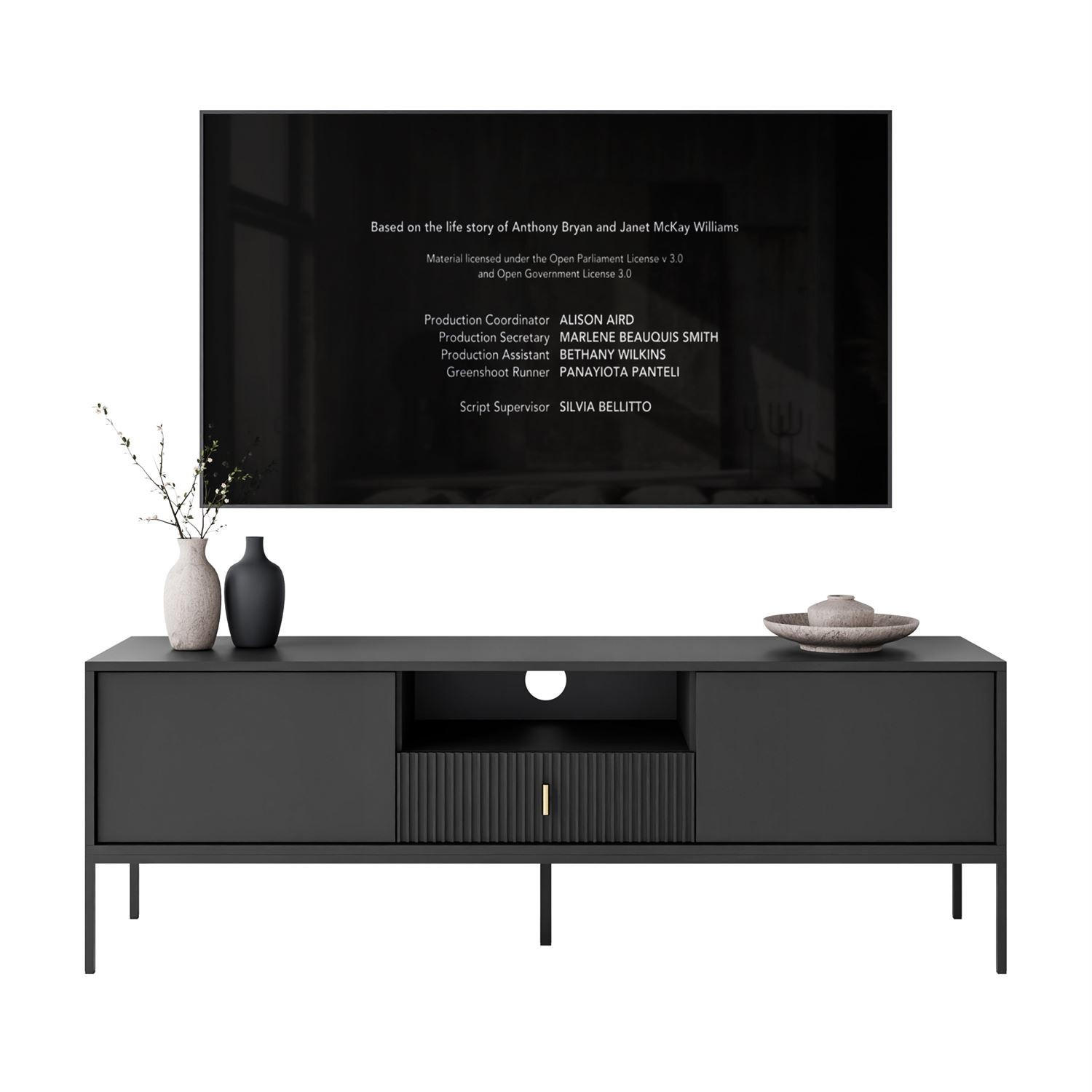 TV-ELEMENT MIDNIGHT mit Schubladen auf Gestell schwarz - Schwarz, Holzwerkstoff (154.5/52.5/39cm) - Lookway