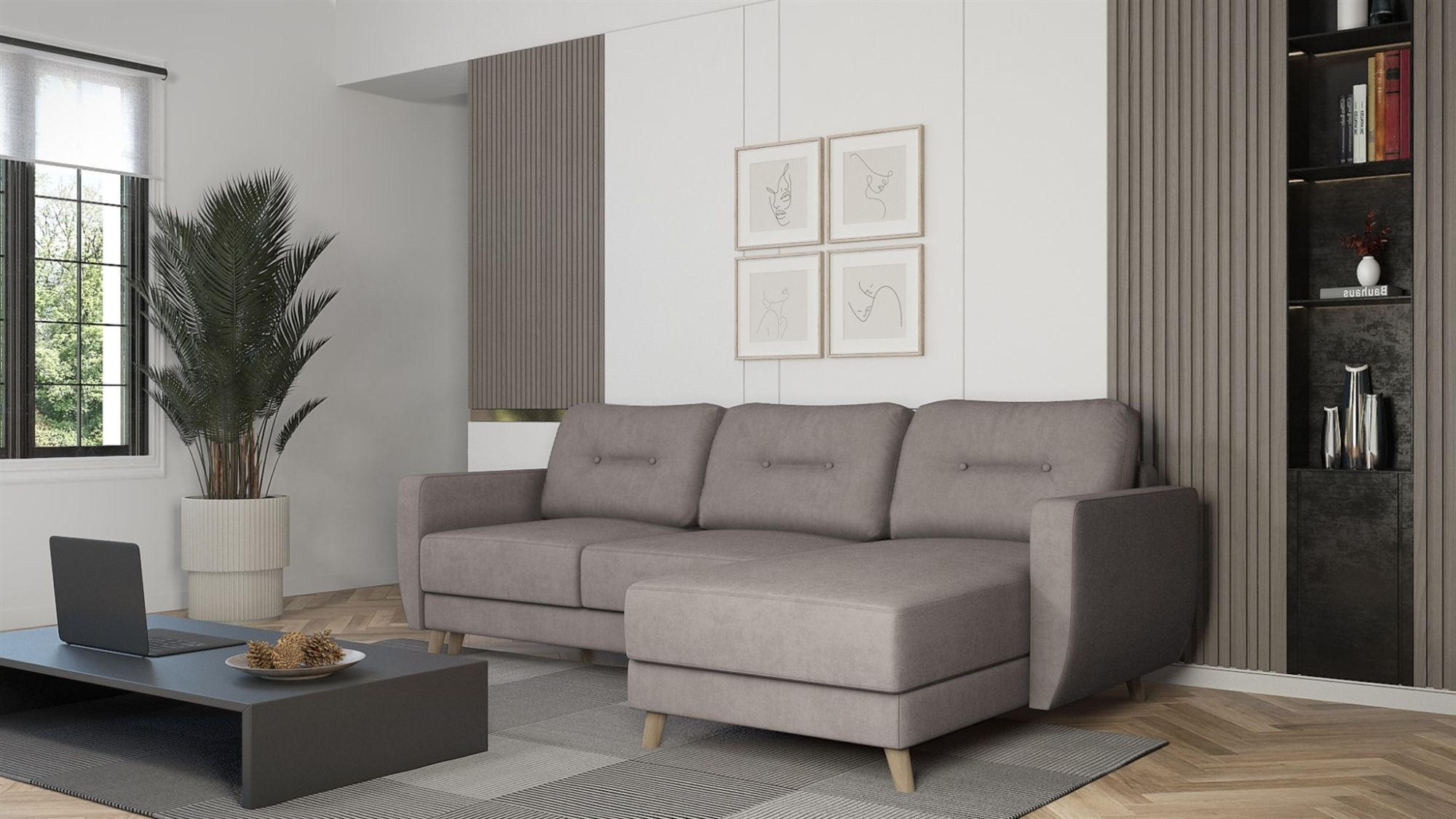 ECKSOFA Marlies In Opera Velvet - Grau, Holzwerkstoff/Textil (233/140cm) - Fun Möbel
