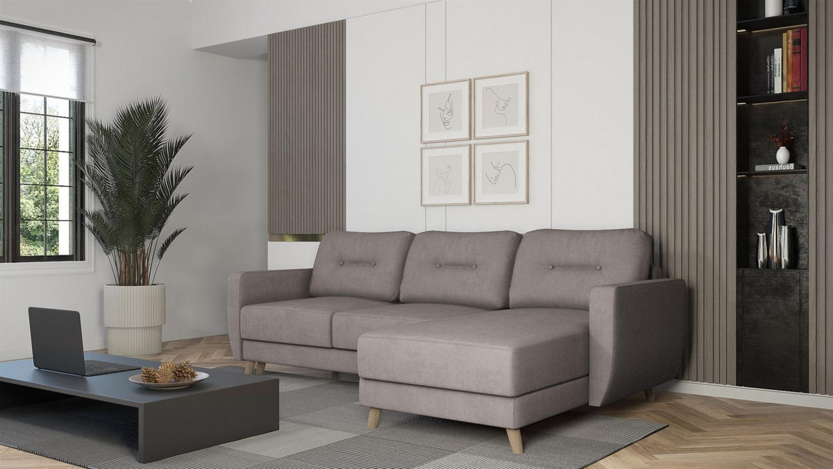 ECKSOFA Marlies In Opera Velvet - Grau, Holzwerkstoff/Textil (233/140cm) - Fun Möbel