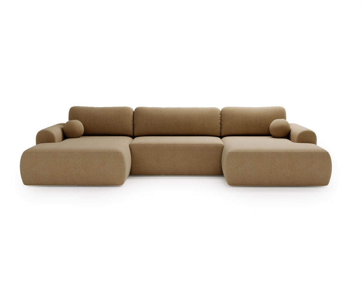 WOHNLANDSCHAFT Aurora Beige, mit Schlaffunktion in Lambi Stoff - Beige, Holzwerkstoff/Textil (344/92/177cm) - Bettso
