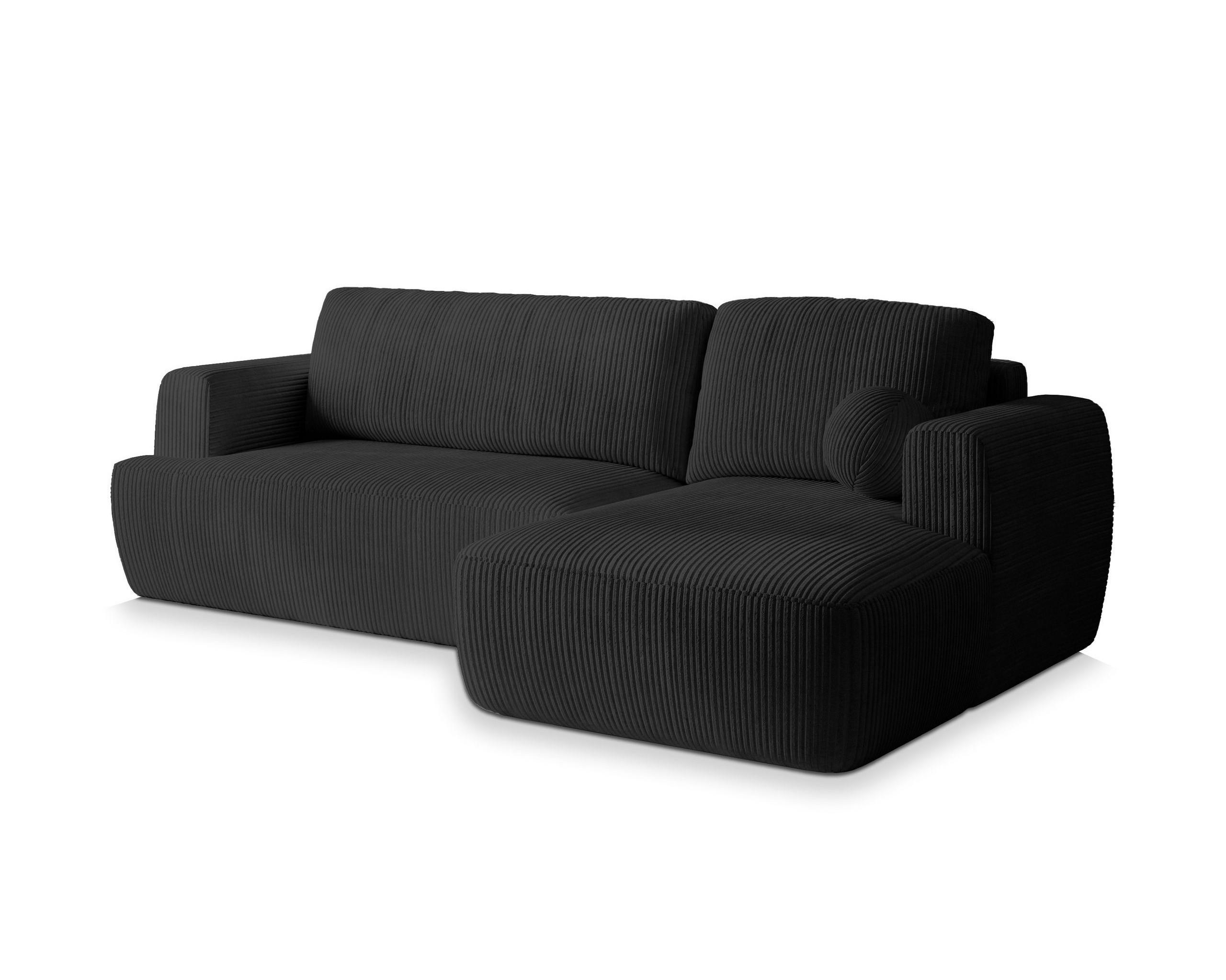 ECKSOFA SENTI P R-S Schwarz Kordstoff mit Schlaffunktion - Schwarz, Holz (246/148cm) - MASSENO