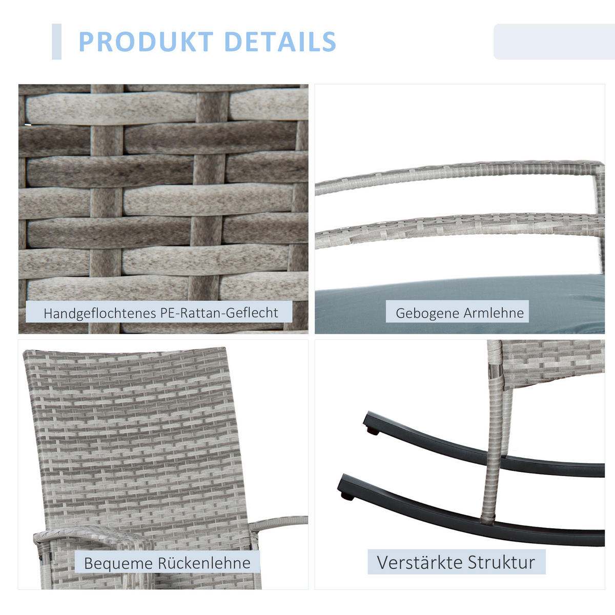 SCHAUKELSTUHL mit Kissen, Polyrattan+Metall, Grau, 66 x 88 x 98 cm - Grau, Kunststoff (88/98/66cm) - Outsunny