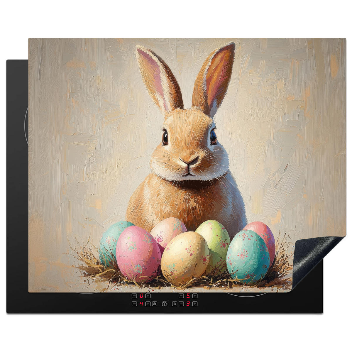 HERDABDECKPLATTE Osterhase - Pastell - Eier Herdabdeckung Induktionsfeld 65x52 cm - Beige, Kunststoff (65/52/0.2cm) - MuchoWow