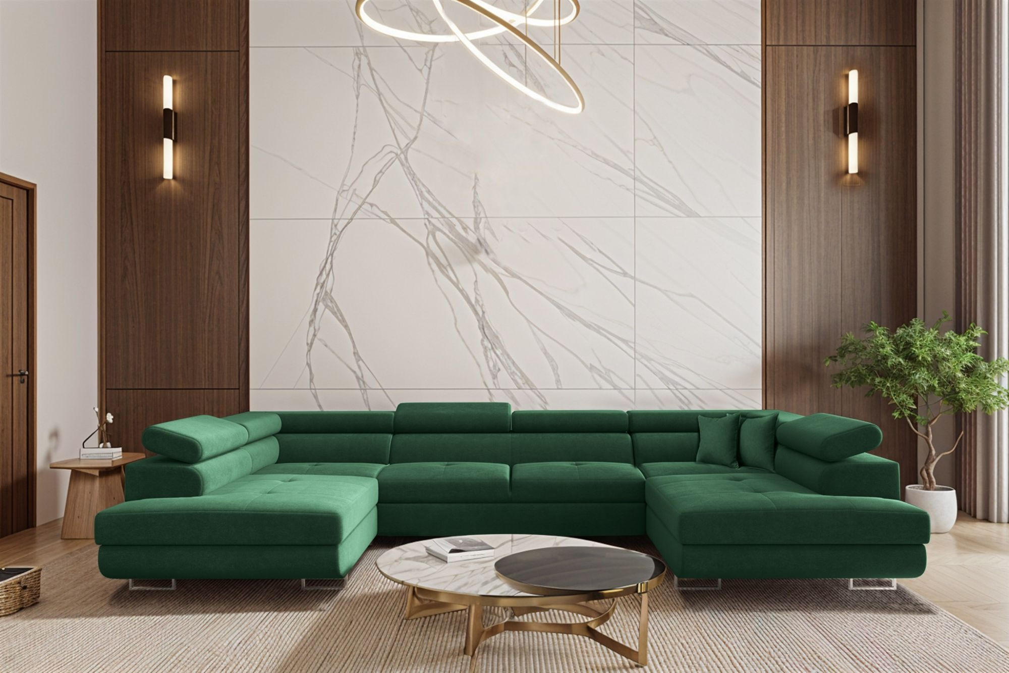 WOHNLANDSCHAFT Carmelo In Nova - Grün, Holzwerkstoff/Textil (345/90/202cm) - Fun Möbel