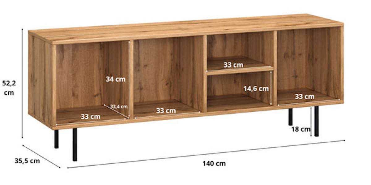 LOWBOARD Kendo Wotan Eiche 140 / 36 / 53cm - Eiche Wotan/Braun, Holz/Holzwerkstoff (140/53/36cm) - Feldmann-Wohnen
