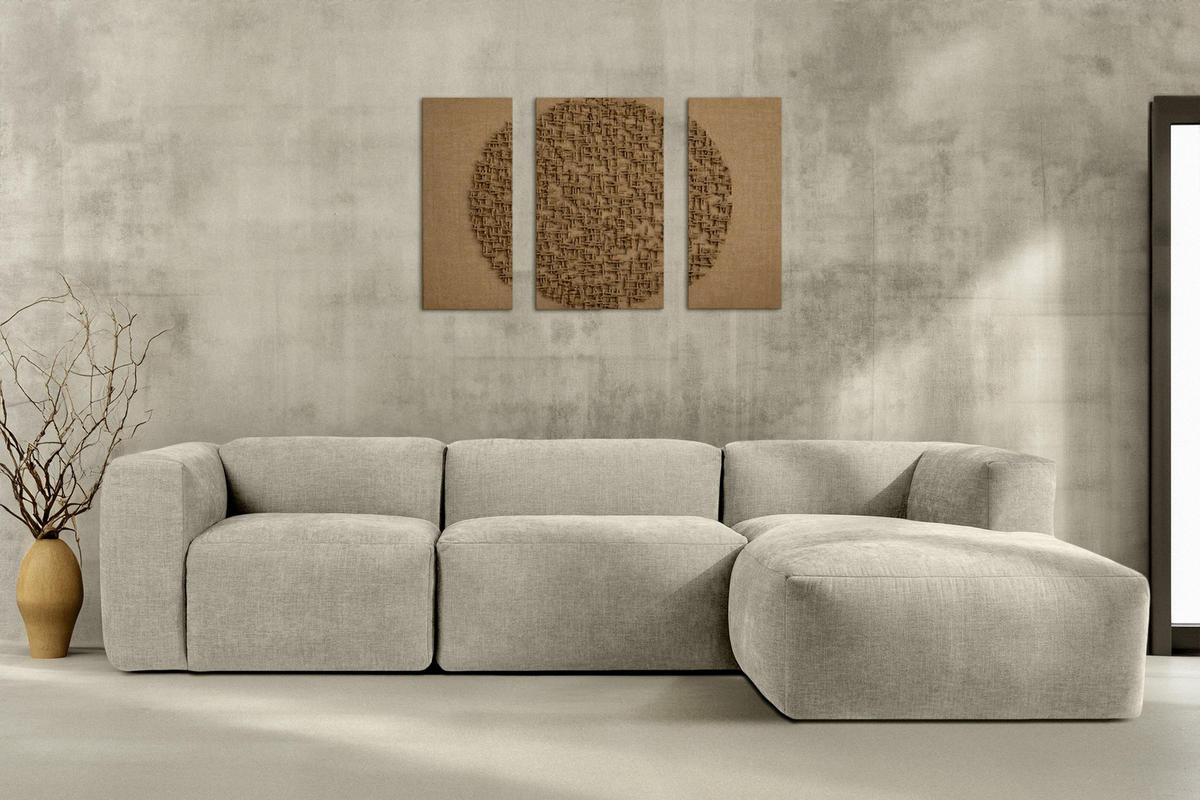ECKMODULSOFA-RECHTS BUFFO mit extrem weicher und bequemer Sitzfläche, Gewebestoff, ecru - Ecru, Textil (297/180cm) - KONSIMO®