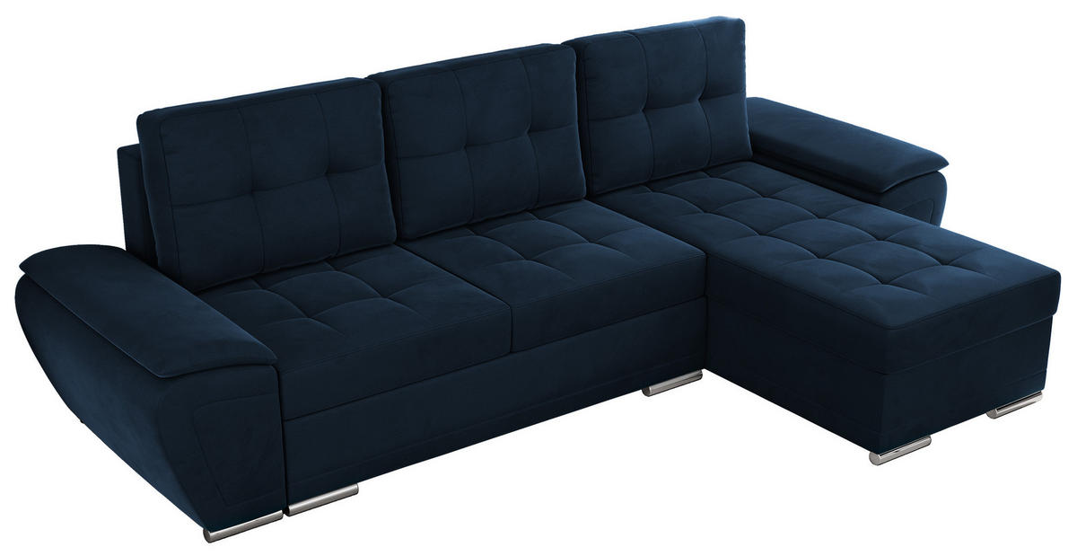 ECKSOFA UMBRIA L Dunkelblau Velvet - Dunkelblau/Grau, Textil (271/157cm) - MKS