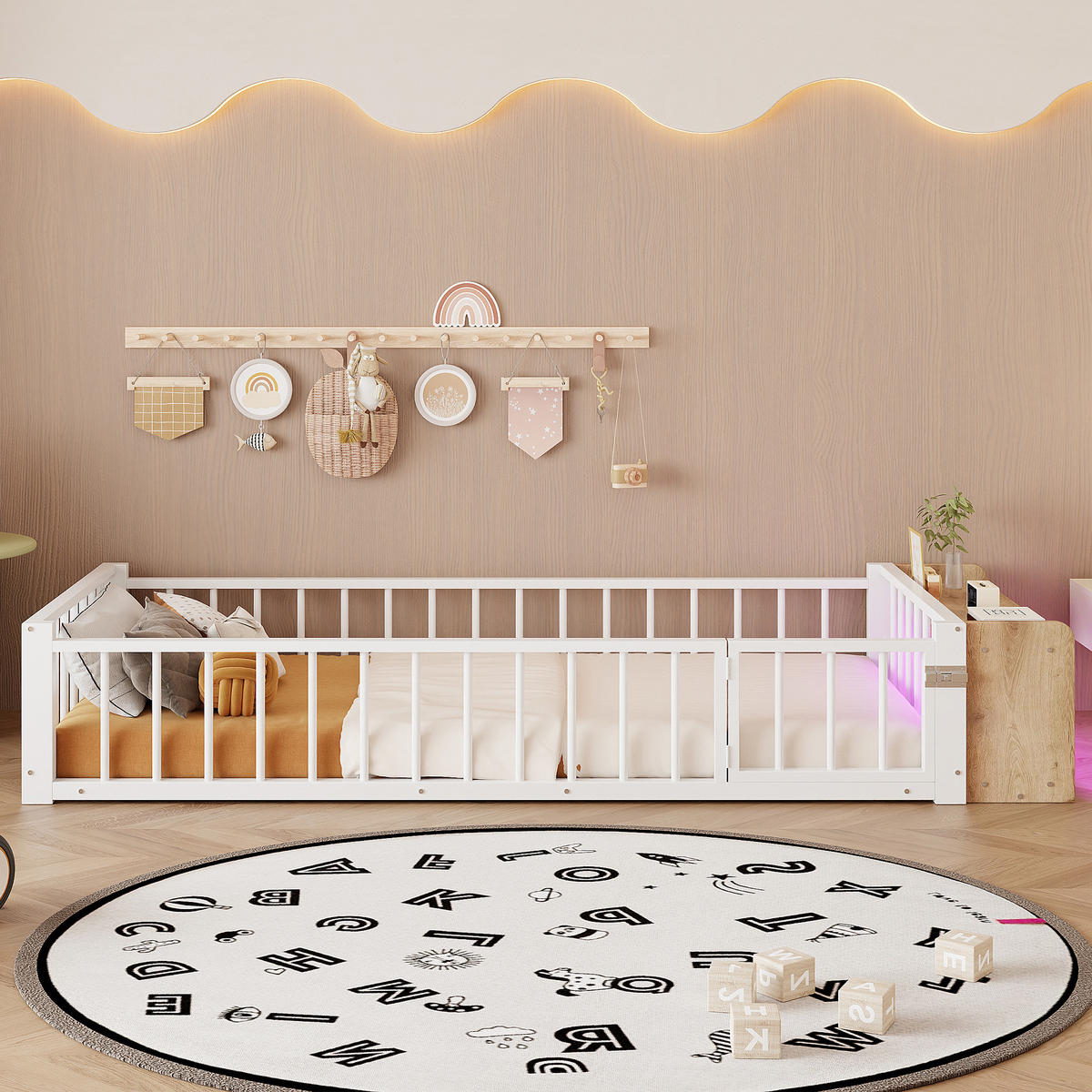 METALLBETT 90x200 cm LED Schubladen weiß - Weiß, Holzwerkstoff (90/200cm) - LEBENLANG