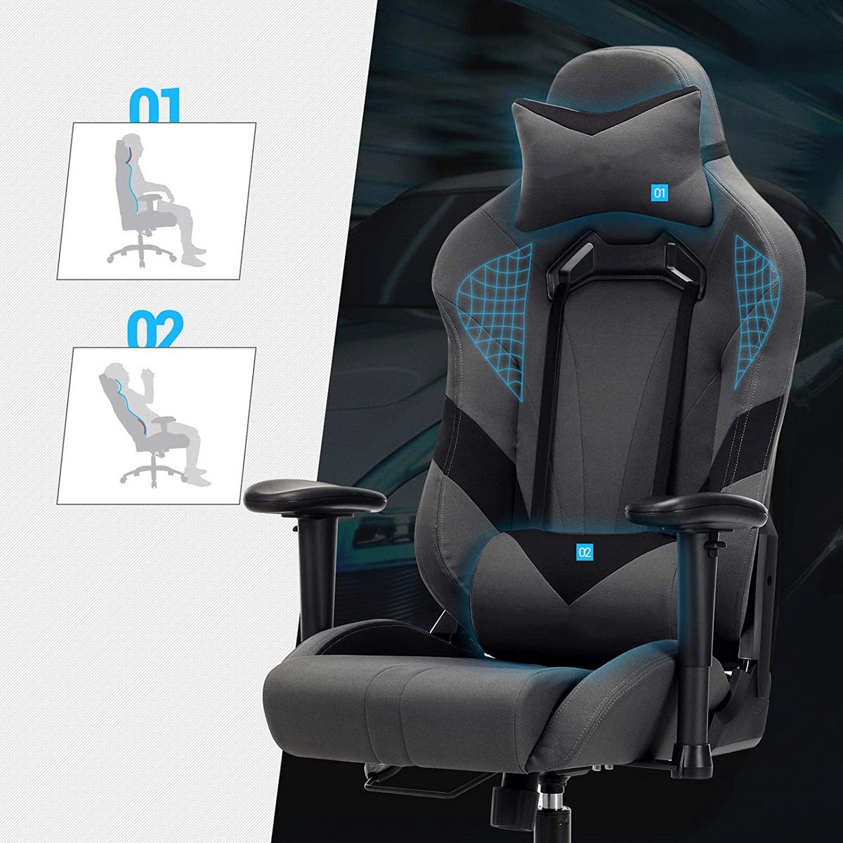 GAMING STUHL BÜROSTUHL - Schwarz, Leder (52/139/40cm) - Hansiro