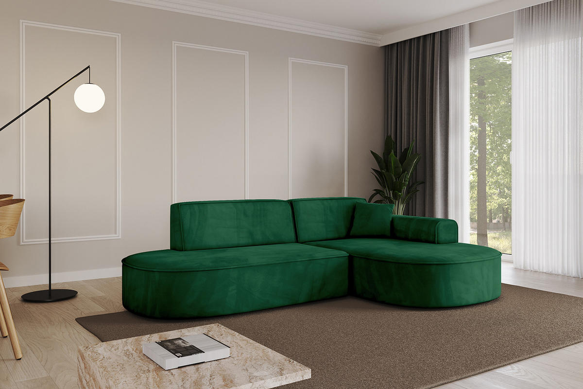 ECKSOFA Ottomane Rechts MARI-L1 - 243x171x79 cm Dunkelgrün Velours - Dunkelgrün/Schwarz, Holzwerkstoff/Kunststoff (171/243cm) - ALTDECOR