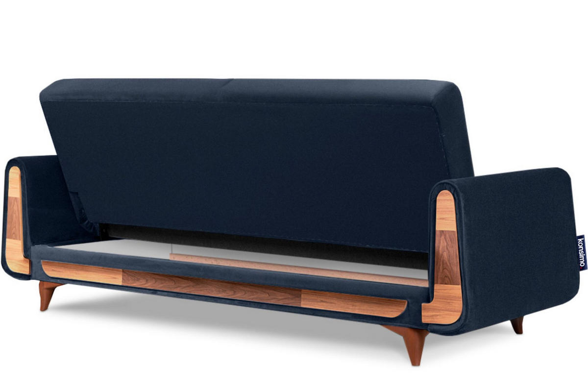 3-SITZER-SCHLAFSOFA GUSTAVO mit Armlehnen, blau - Blau/Braun, Holz/Holzwerkstoff (230/98/98cm) - KONSIMO®