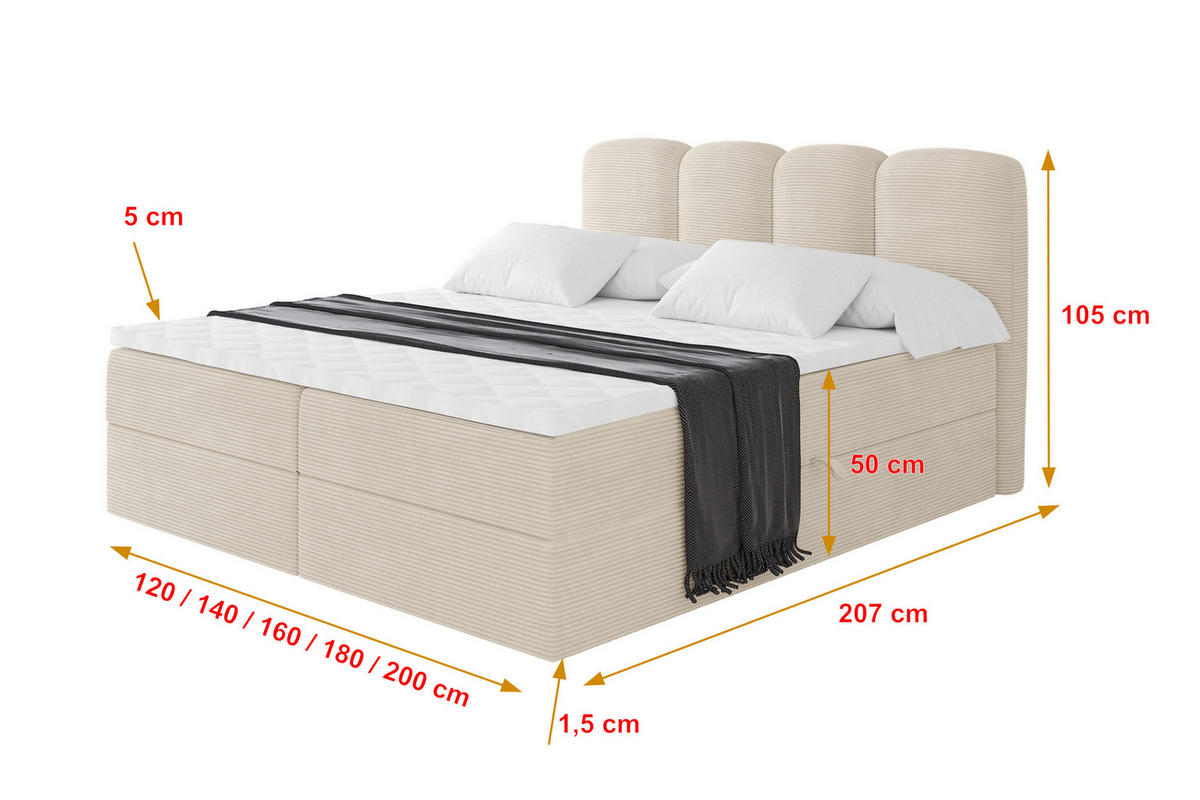 BOXBETT mit Matratze H4 - NINA - 160x200 cm - Beige - Ecru, Holzwerkstoff (160/200cm) - ALTDECOR