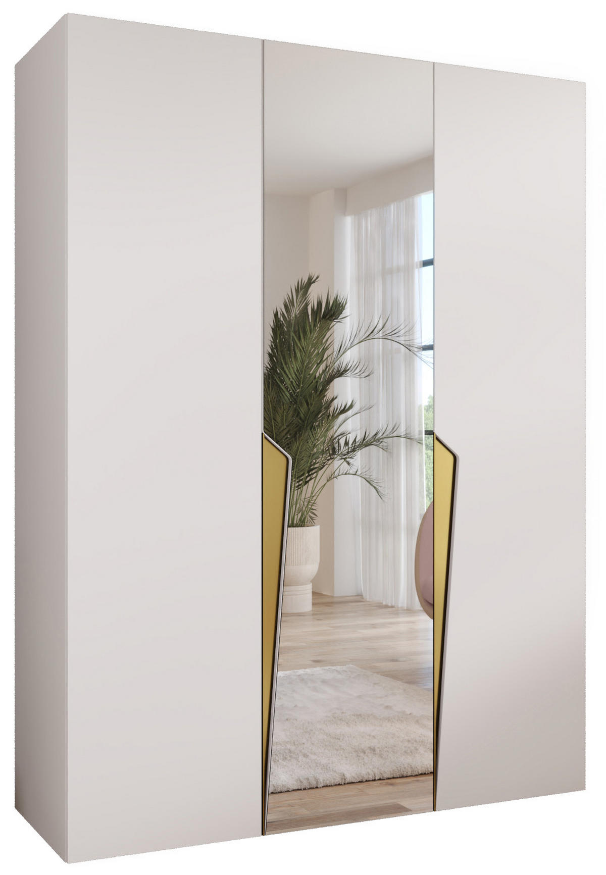 DREHTÜRENSCHRANK 202/150/52 3-türig - Goldfarben/Weiß, Holz/Metall (150/202/52cm) - Abiks Möbel