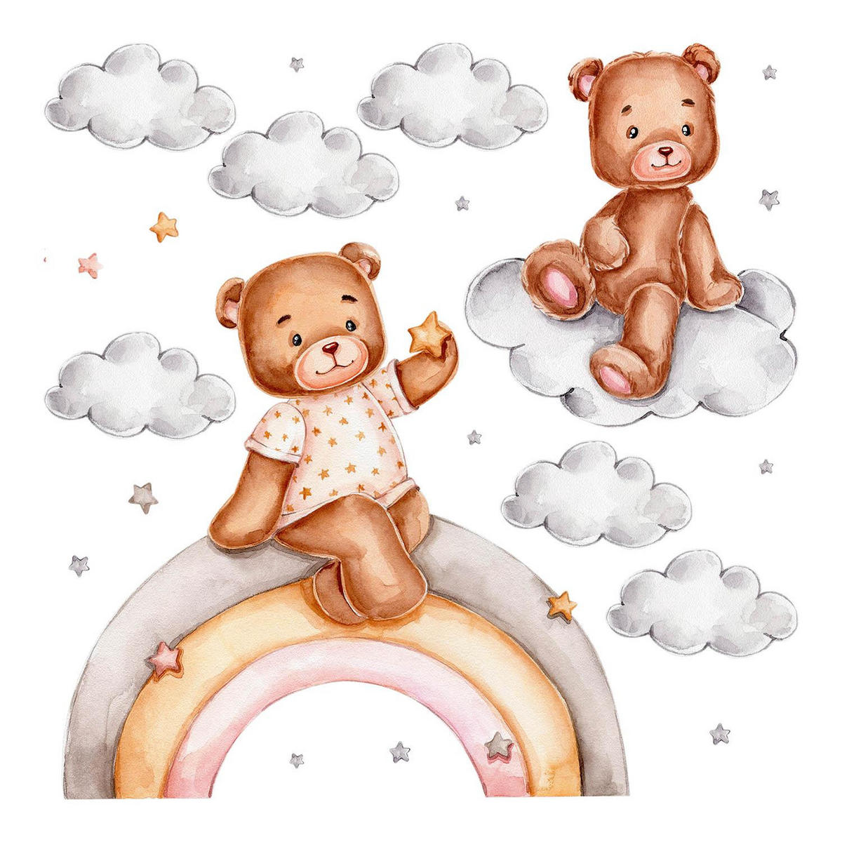 WANDAUFKLEBER 60x79cm - Aquarell-Regenbogenbären - Multicolor, Kunststoff (60/79/0.1cm) - Wallfluent